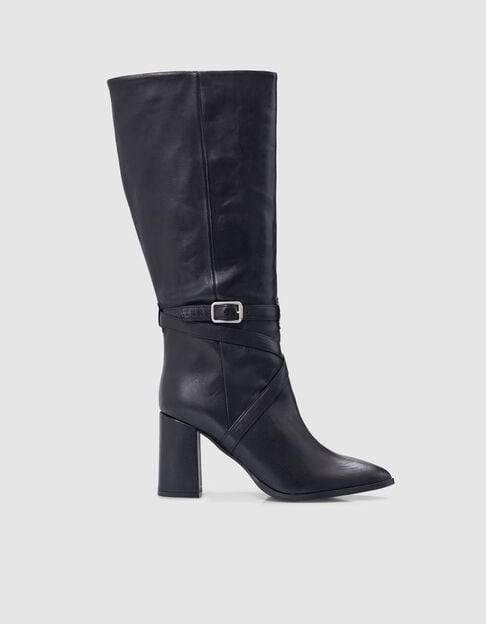 Schwarze stiefel aus Leder mit gekreuztem Riemenabsatz - IKKS