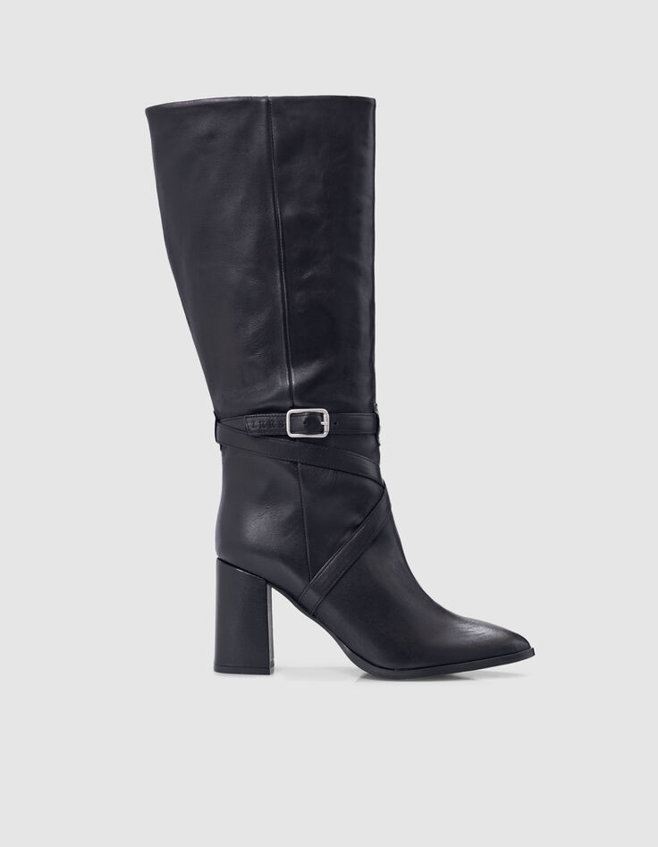 Bottes noires cuir à talon brides croisées Femme-1