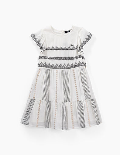 Vestido crudo bordados negros niña - IKKS