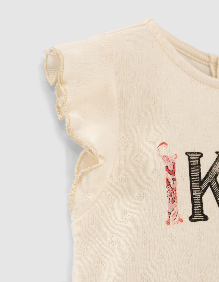 Cremeweißes Kleid  mit Print für Babymädchen-7