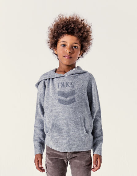 Boys’ grey knit sweater with chevrons and hood