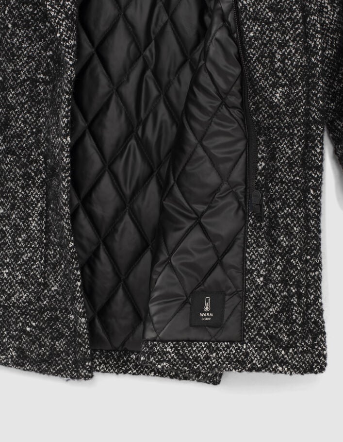 Abrigo negro tweed con pieza plumas niña-7