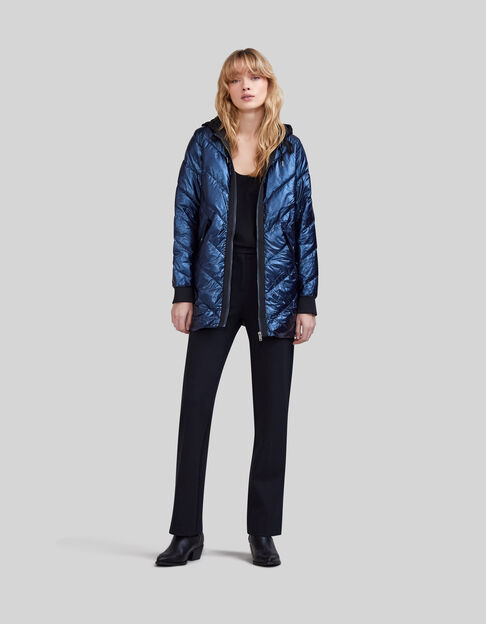Chaqueta acolchada fina midi con capucha nailon mujer