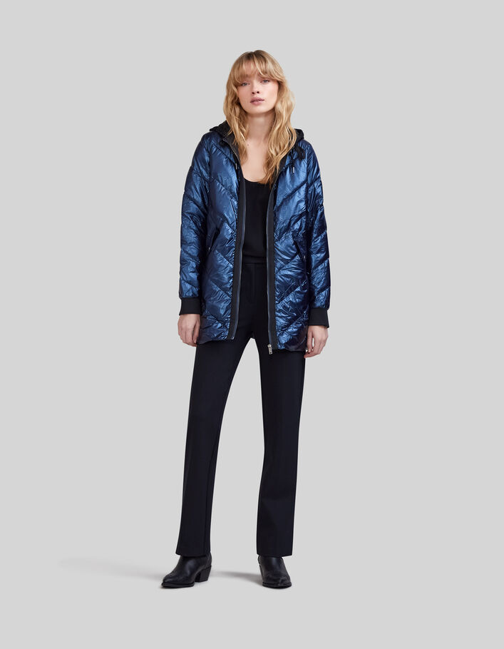 Women’s nylon hooded mid-length light padded jacket-1