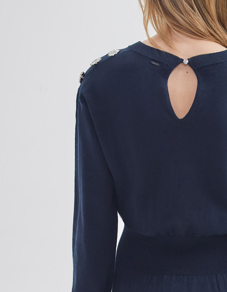 Robe pull marine tricot avec boutons-bijou Femme-4