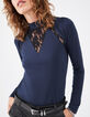 Women’s navy blue T-shirt with inlaid lace-4