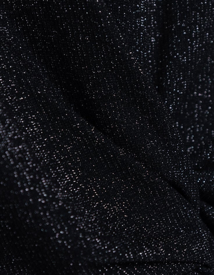 Camiseta negra de lentejuelas con efecto drapeado y lazo Mujer-8