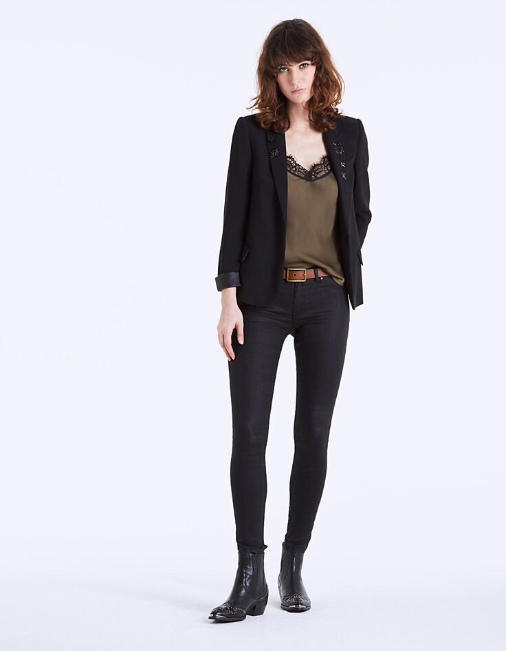 Veste tailleur crêpe col broderies bijoux femme-6