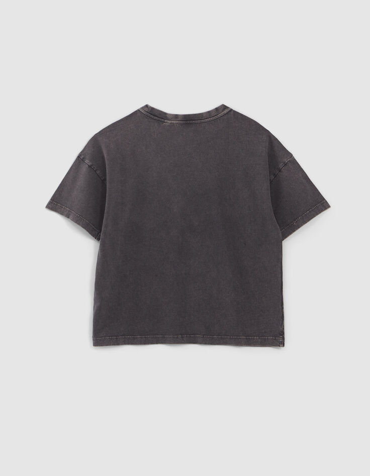 T-shirt gris visuel rock avec clous fille-3