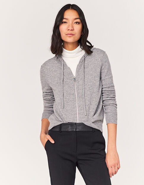 Women’s grey chevron cashmere hooded cardigan