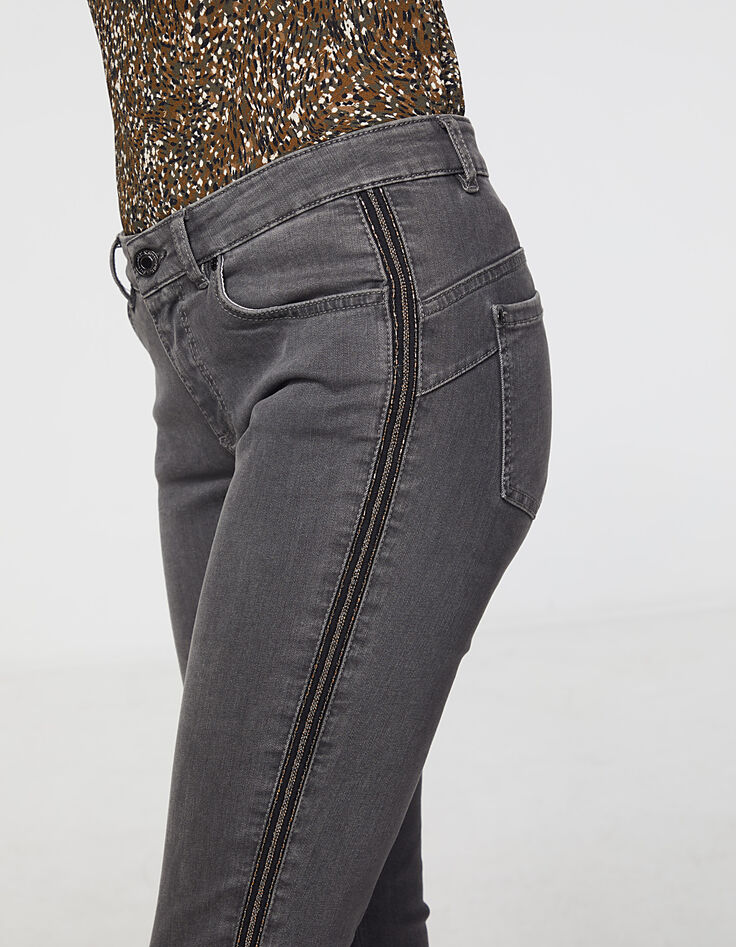Jean slim gris 7/8ème bandes bijoux côtés, sculpt up femme-4