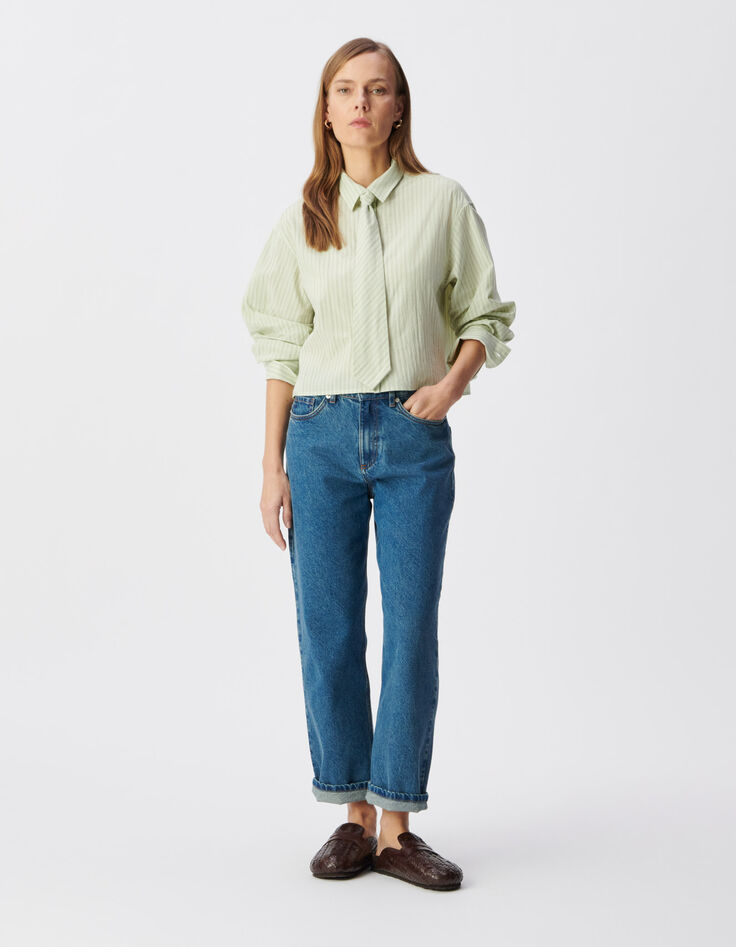 Gr&uuml;n gestreiftes Hemd mit Krawatte f&uuml;r Damen-1