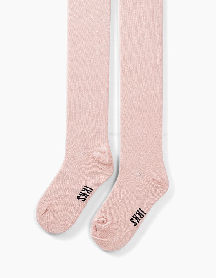 Collants rose poudré en tricot smileys sur genoux fille-2 Collants rose poudré en tricot smileys sur genoux fille-2
