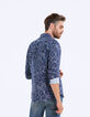 Indigoblauw slim fit overhemd met stippenprint-3