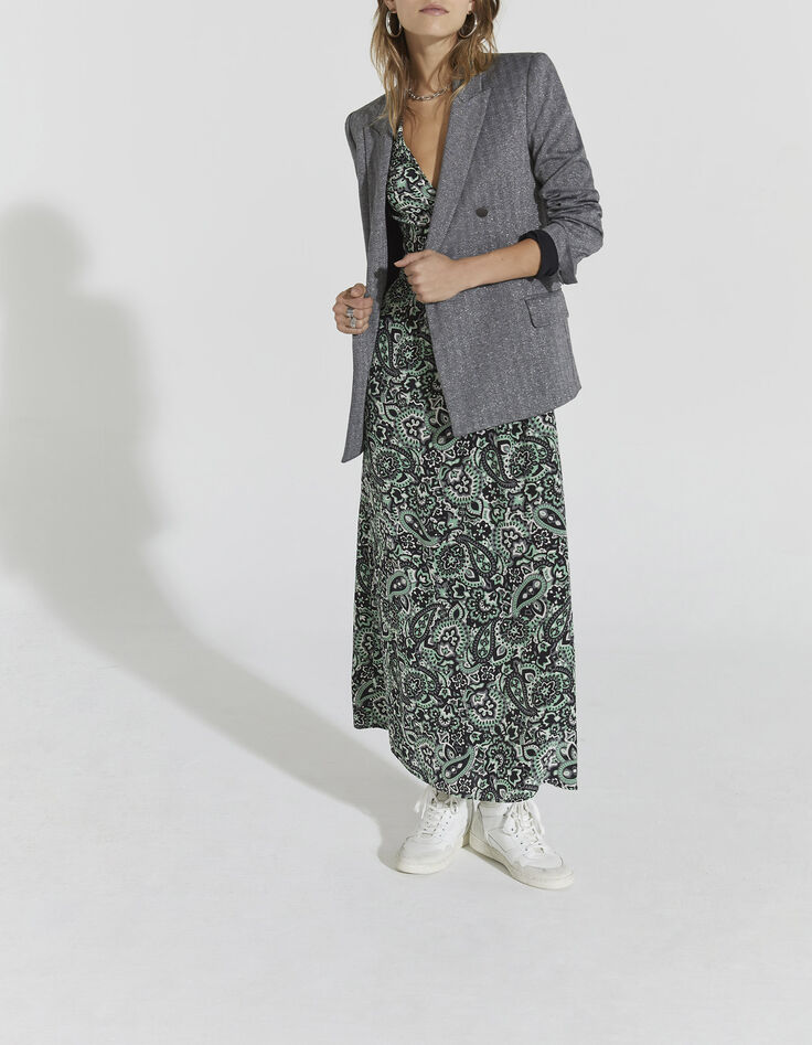 Robe longue en viscose imprimé cachemire vert femme-4
