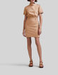 Women’s camel denim dress, pretty braid, side press studs-1