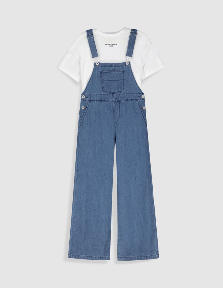 2-in-1 blauwe denim overall met wit T-shirt voor meisjes-5