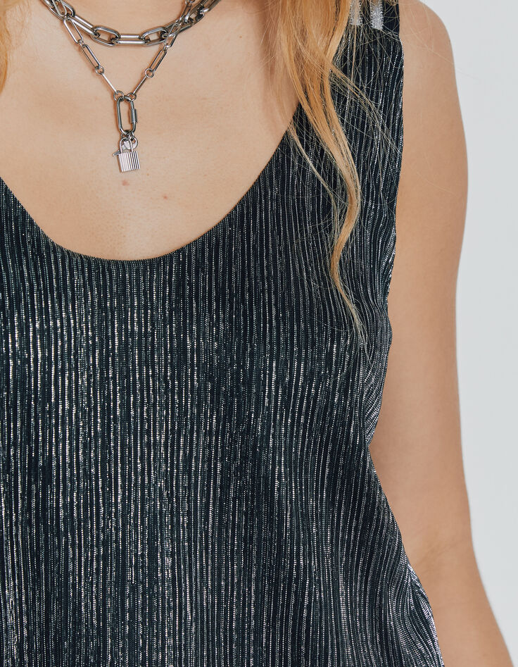 Women’s metallic black vest top with striped straps-4
