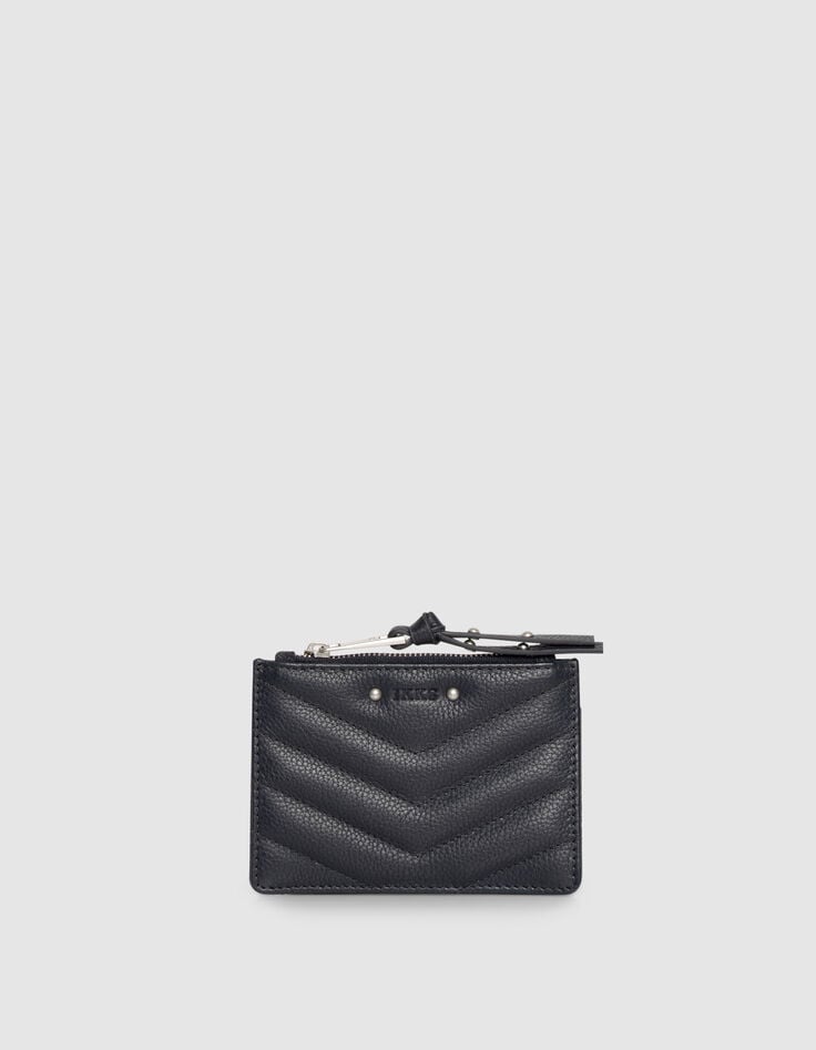 Women’s navy flannel and leather mix 1440 card holder-1 Women’s navy flannel and leather mix 1440 card holder-1