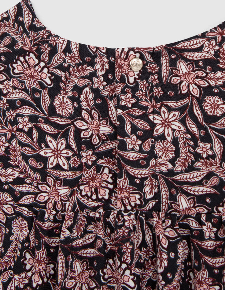 Zwart meisjesbloesje met bloemenprint-5