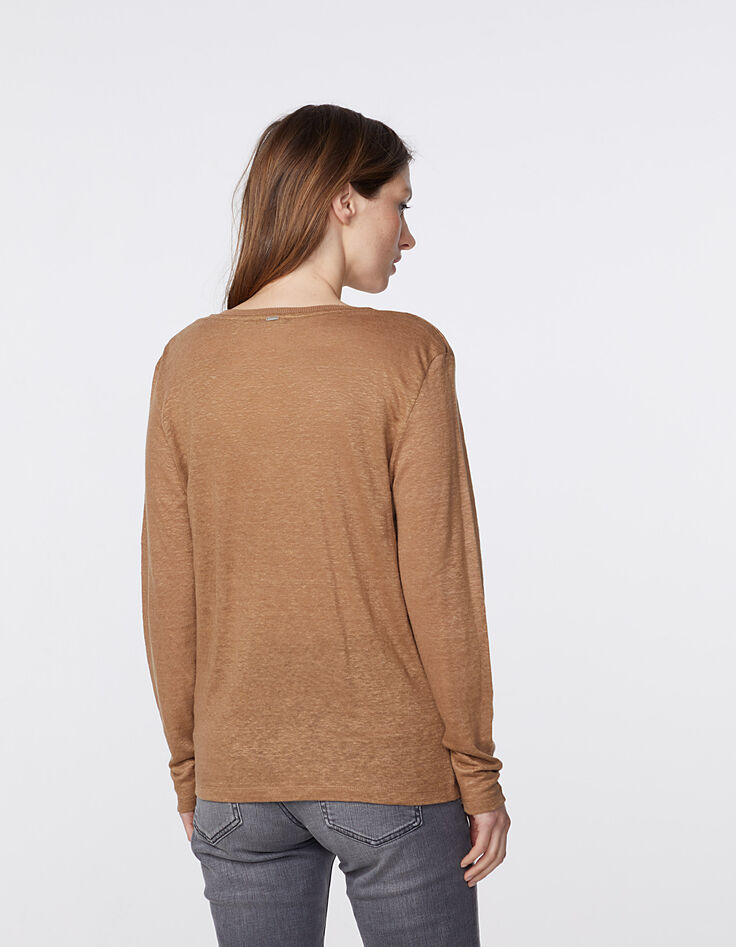 Camelbraunes Damenleinenshirt-3