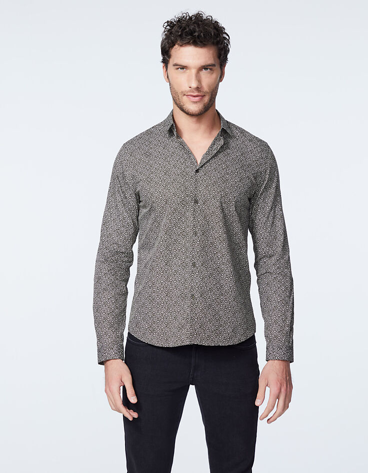 Chemise SLIM dark kaki imprimé minimaliste ethnique Homme-2