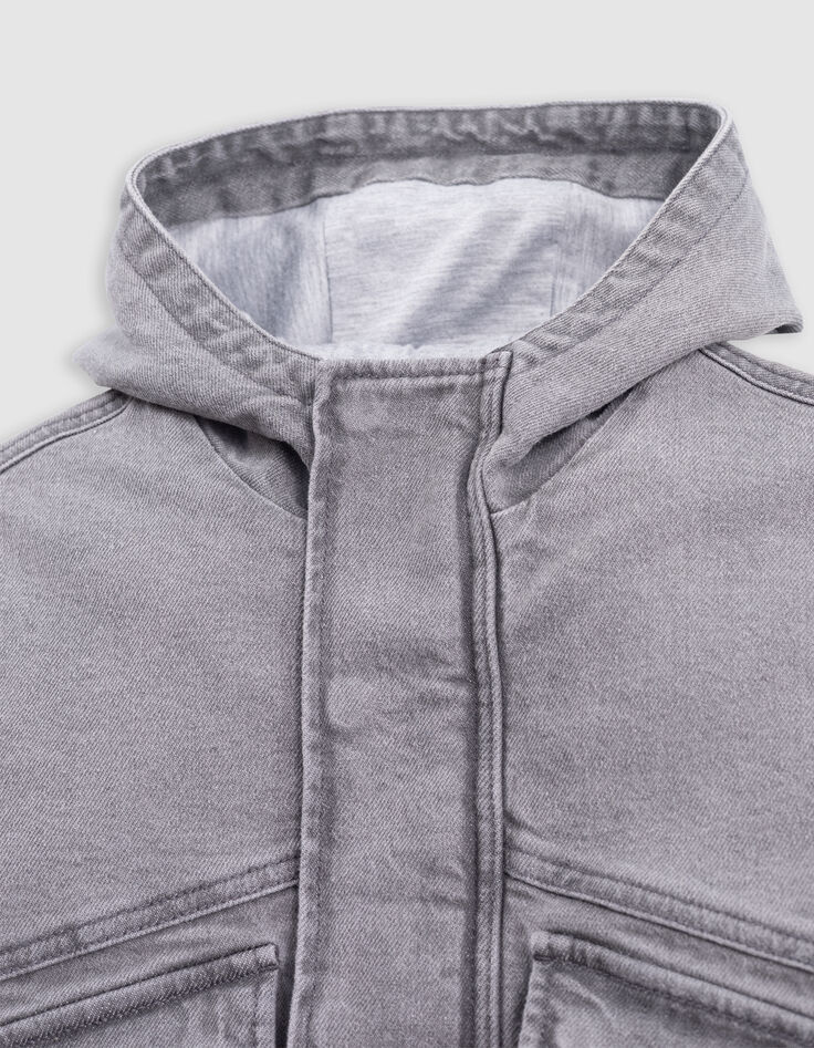 Blouson en jean gris à capuche garçon-6