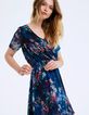 Vestido recto cuello de pico de gasa estampado floral-6