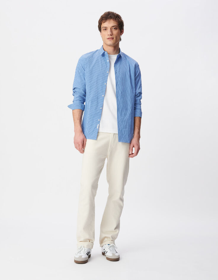 Men's EASY CARE slim blue striped shirt-2