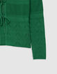 Cardigan vert tricot ajouré à nouer-4