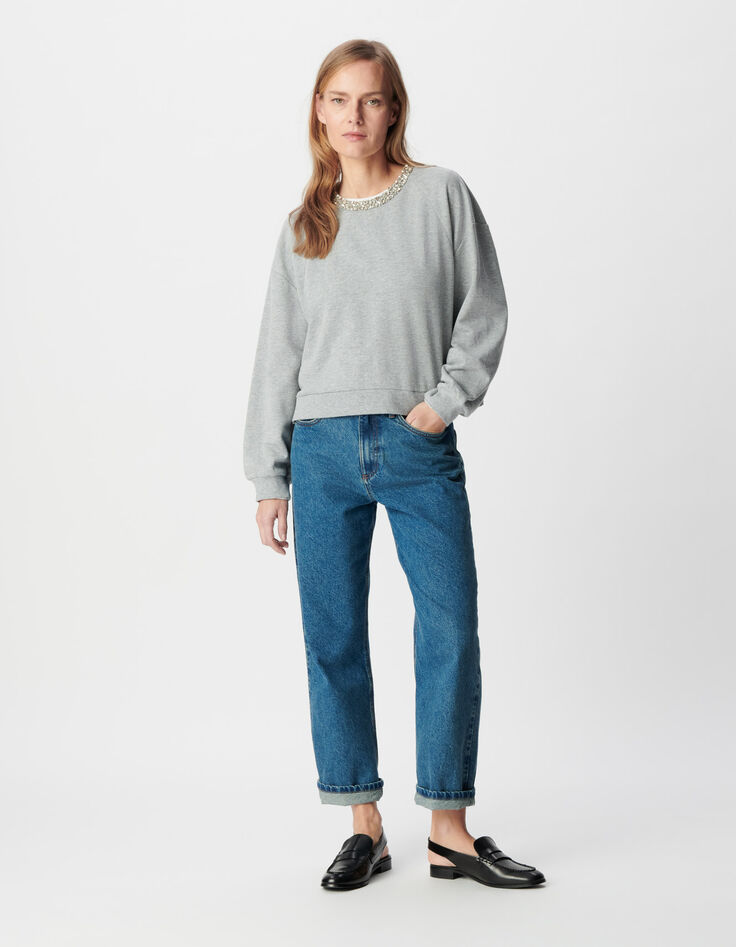Grijs oversized sweatshirt met juwelenkraag Dames-7