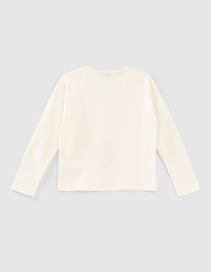 Girls&rsquo; ecru T-shirt +hand image & embroidered bracelets-3