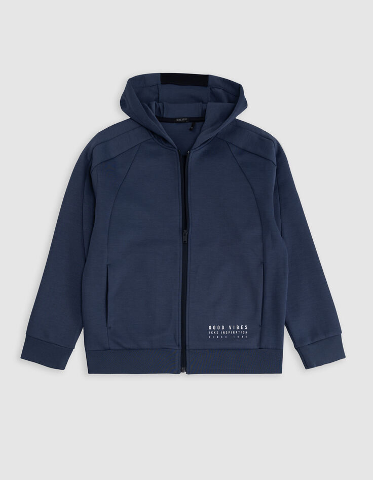 Cardigan relaxed bleu zippé molleton garçon-4