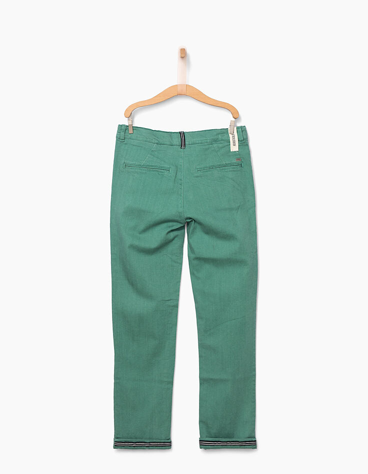 Smaragdgroene chinobroek met gestreepte biezen -2
