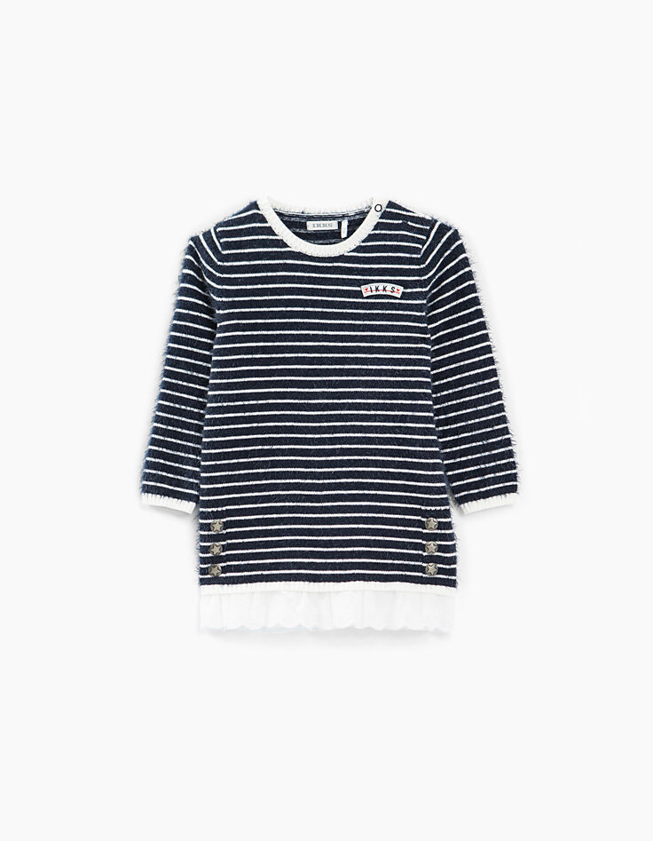 Robe navy rayé blanc cassé en tricot bébé fille-1