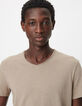 T-shirt encolure V beige coton bio flamm&eacute; Homme-4