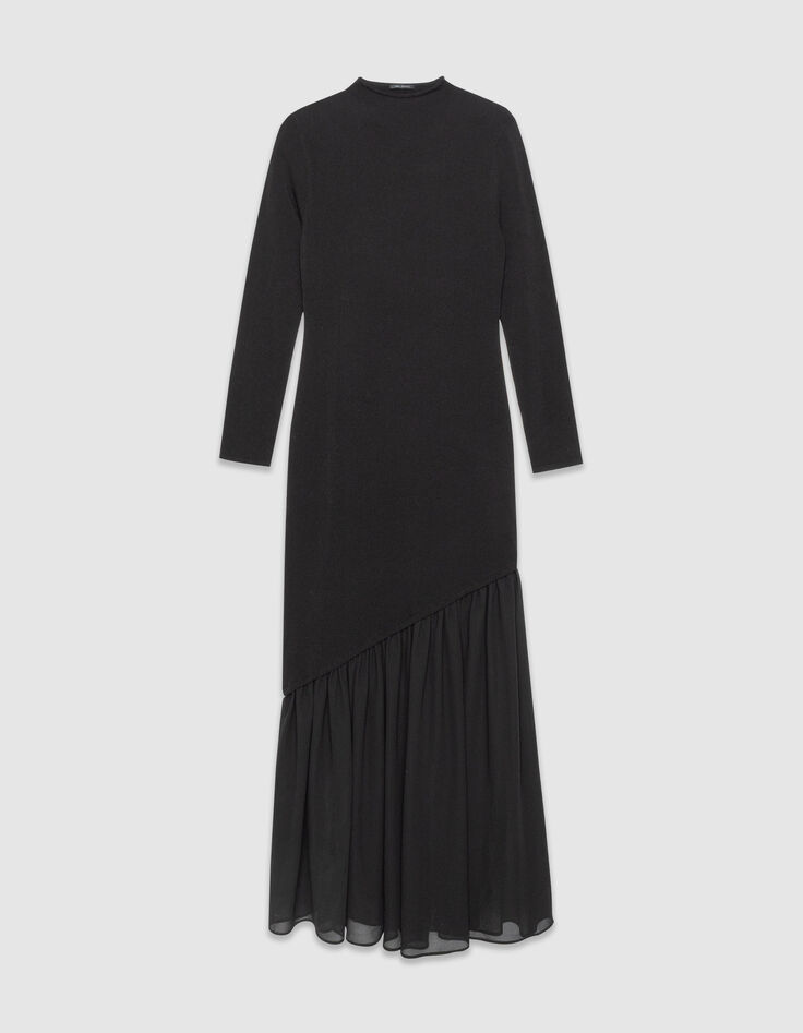 Schwarzes Damen-Langkleid Material-Mix-7