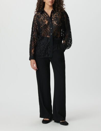 Camisa manga larga negra oversize encaje mujer - IKKS