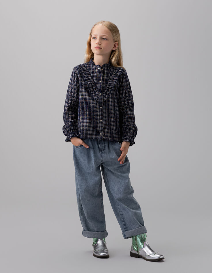 Girls’ navy check shirt-2 Girls’ navy check shirt-2