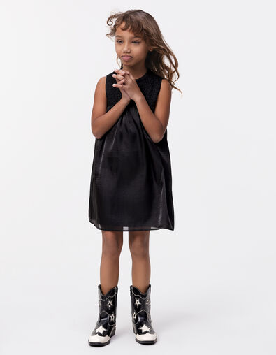Girls’ black satin dress with smocked panel - IKKS