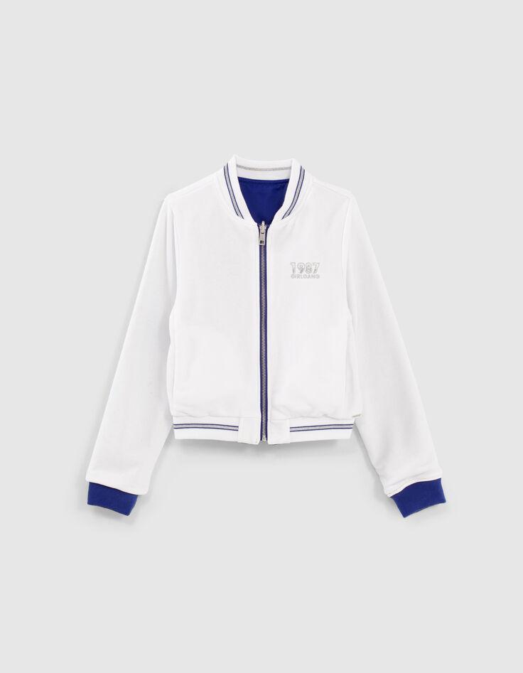 Bomber reversible azul y blanco bordado ni&ntilde;a-3