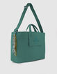 Sac totebag vert toile broderie Femme-3