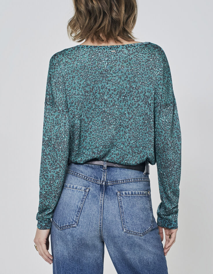 Jersey verde punto leopardo lúrex mujer -3