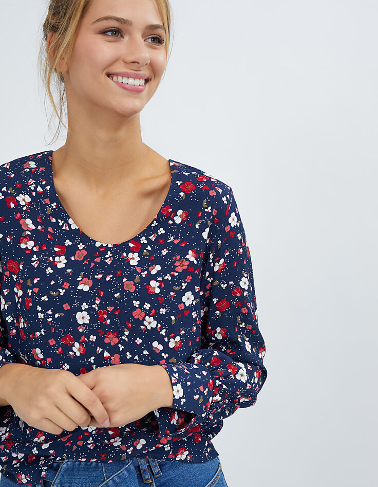 I.Code navy blue Floral Preppy print top-5