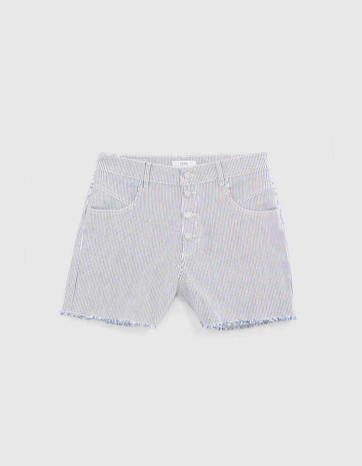 Women’s white waterless denim shorts with blue stripes - IKKS
