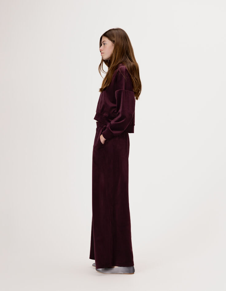 Girls’ burgundy velvet wide-leg joggers-1 Girls’ burgundy velvet wide-leg joggers-1