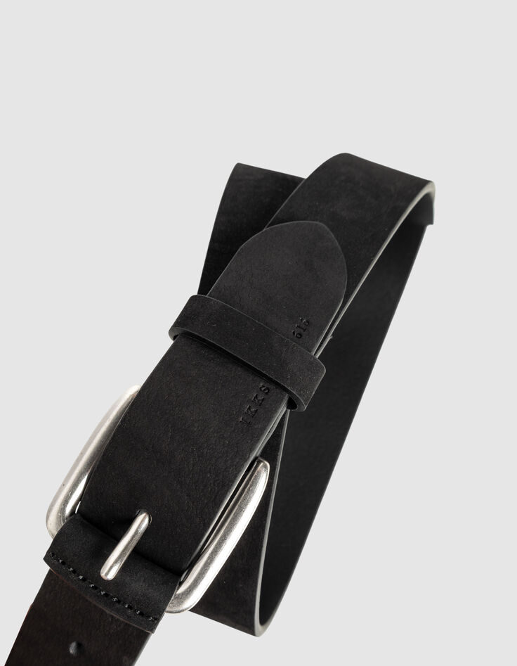 Ceinture noire cuir lisse boucle ovale Homme-4