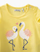 Baby girls’ light yellow T-shirt with pink flamingos-3