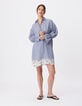Blue striped shirt dress with lace for women-1