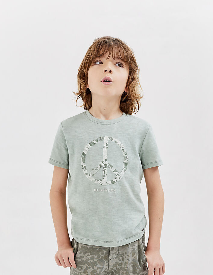 Jungen-T-Shirt, peace&love Symbol, Bio, in Mandelgrün  - IKKS